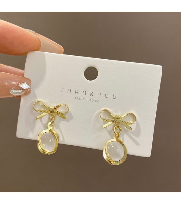 925 Silver Stud Bow Opal Earrings Simple Niche - Image 9