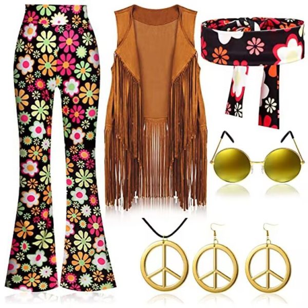 70's Hippie Party Vintage Clothing Tassel Vest Pants Headscarf Suit - Image 7