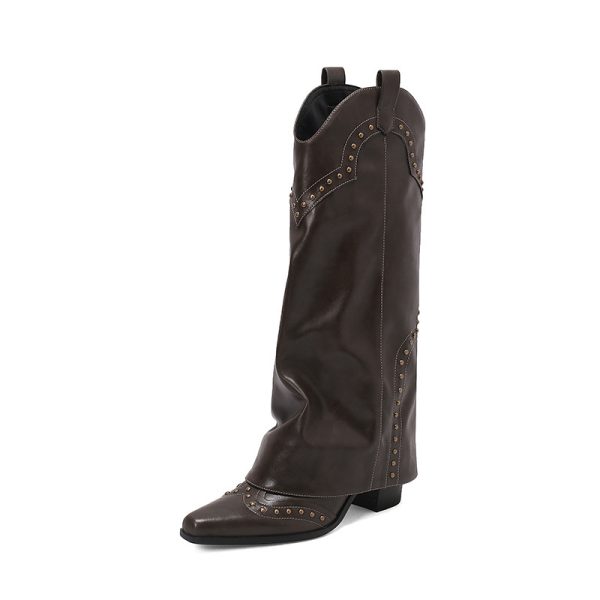 Fashion Boots Retro V Cut High Leg Boot Stud Martin Boots - Image 9