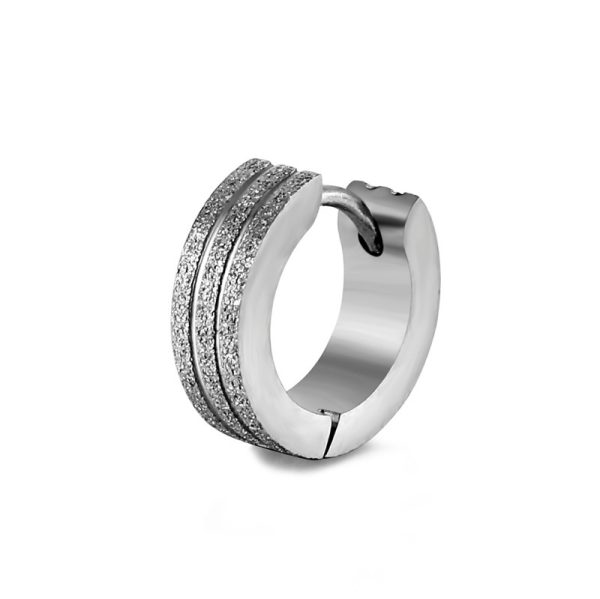 Titanium Steel Double-line Sand-pressed Frosted Stainless Steel Round Earrings - Image 3