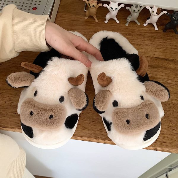 Cute Cow Animal Slipper For Women Girls Fashion Kawaii Soft Fluffy Winter Warm Slippers Woman Cartoon Milk Cow House Slippers Funny Shoes - Image 5