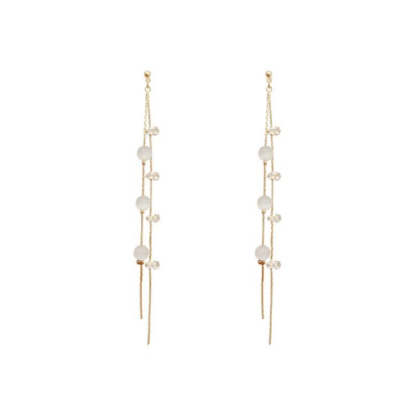 Sterling Silver Needle Long Fringe Earrings Female Cat's Eye - Image 5