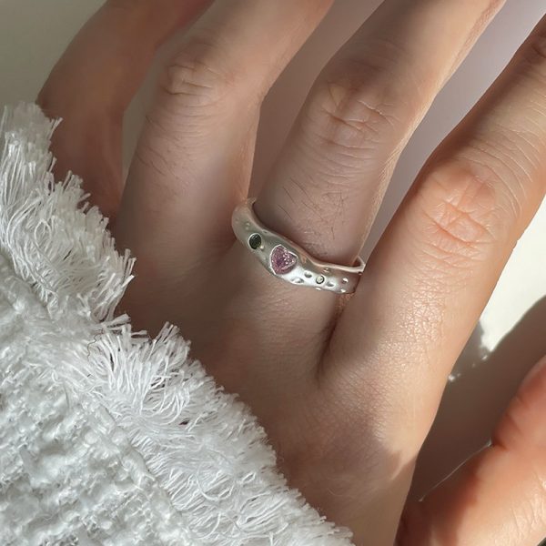 Simple Niche Design Gentle Strawberry Quartz Colorful Crystals Ring - Image 7