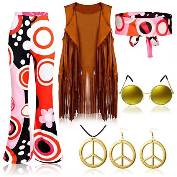 70's Hippie Party Vintage Clothing Tassel Vest Pants Headscarf Suit - Image 8