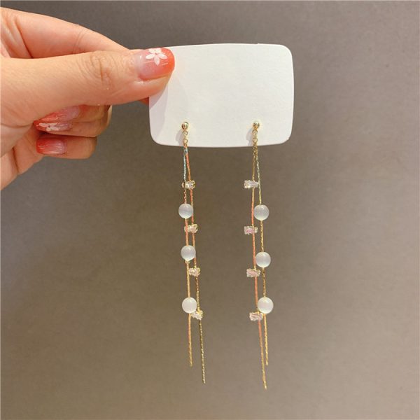 Sterling Silver Needle Long Fringe Earrings Female Cat's Eye - Image 8