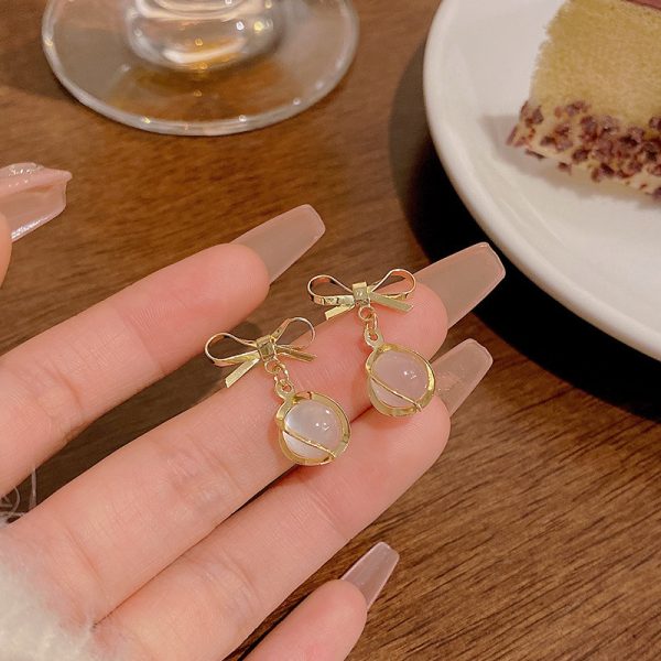 925 Silver Stud Bow Opal Earrings Simple Niche - Image 2