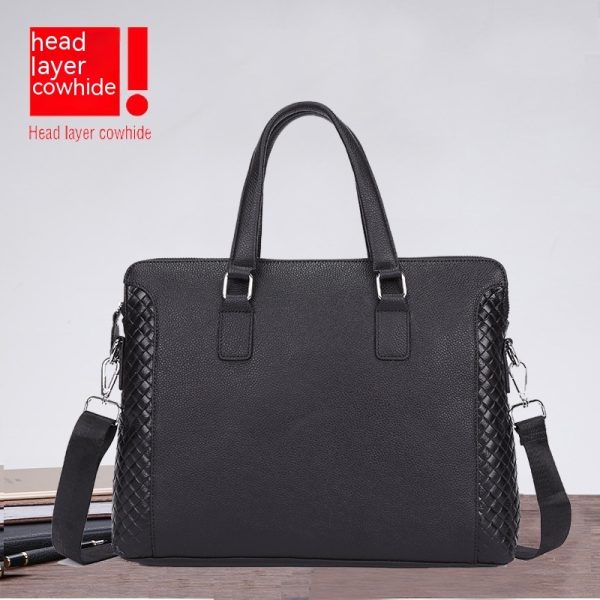Men's Briefcase Genuine Leather 14-inch Laptop Bag Horizontal Cowhide Business Office Bag - Image 2