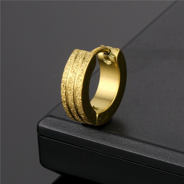 Titanium Steel Double-line Sand-pressed Frosted Stainless Steel Round Earrings - Image 5