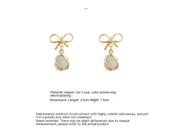 925 Silver Stud Bow Opal Earrings Simple Niche - Image 7