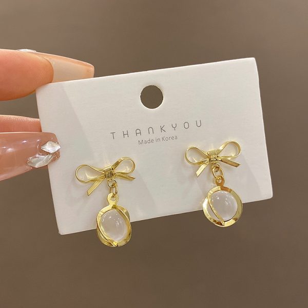 925 Silver Stud Bow Opal Earrings Simple Niche - Image 6