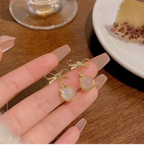 925 Silver Stud Bow Opal Earrings Simple Niche - Image 8