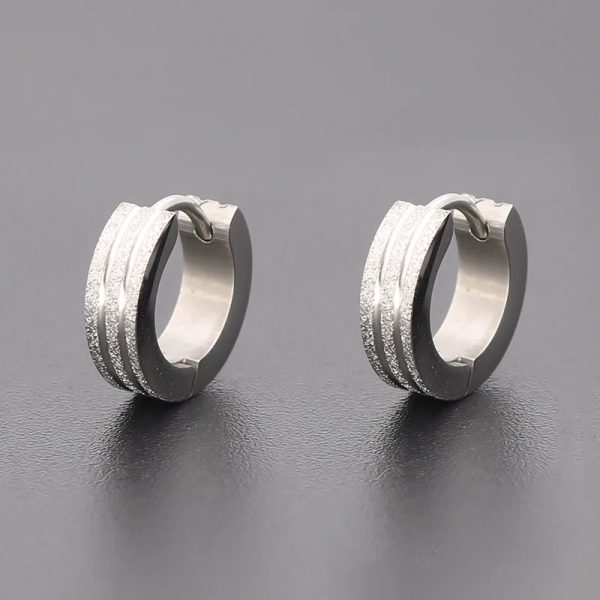 Titanium Steel Double-line Sand-pressed Frosted Stainless Steel Round Earrings - Image 7
