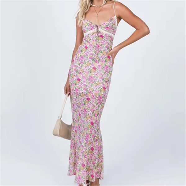 European And American Ins Blogger V-neck Lace Floral Slip Dress - Image 8