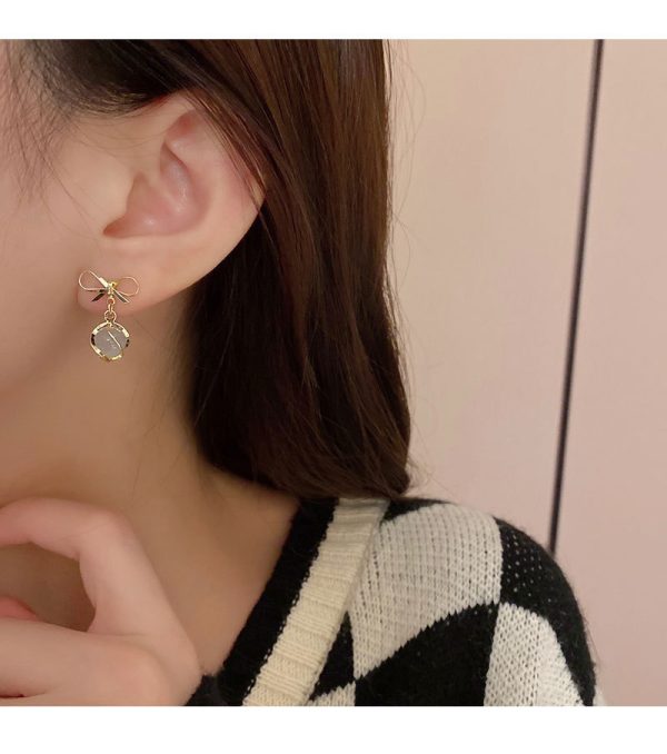 925 Silver Stud Bow Opal Earrings Simple Niche - Image 10