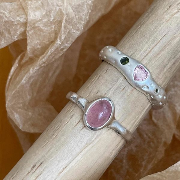 Simple Niche Design Gentle Strawberry Quartz Colorful Crystals Ring - Image 5