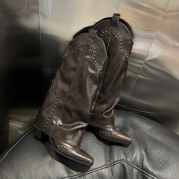 Fashion Boots Retro V Cut High Leg Boot Stud Martin Boots - Image 2