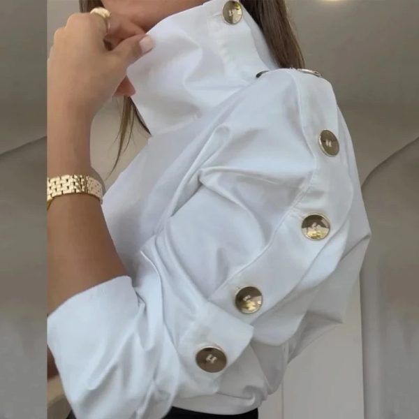 Fashion High Collar Oblique Shoulder Tops Blouse And Pants Women - Image 4