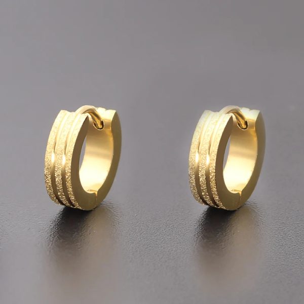 Titanium Steel Double-line Sand-pressed Frosted Stainless Steel Round Earrings - Image 9