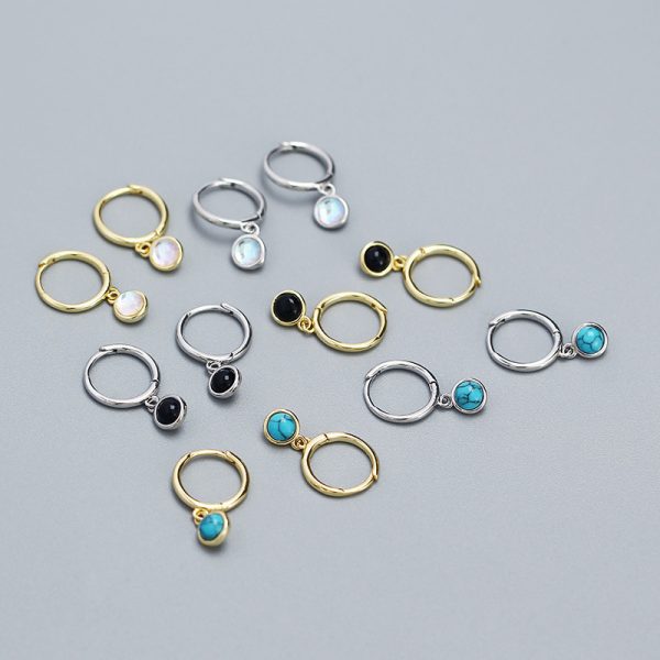 S925 Sterling Silver Pendant Ear Clip Synthetic Moonstone Agate Blue Turquoise Earrings Women - Image 4