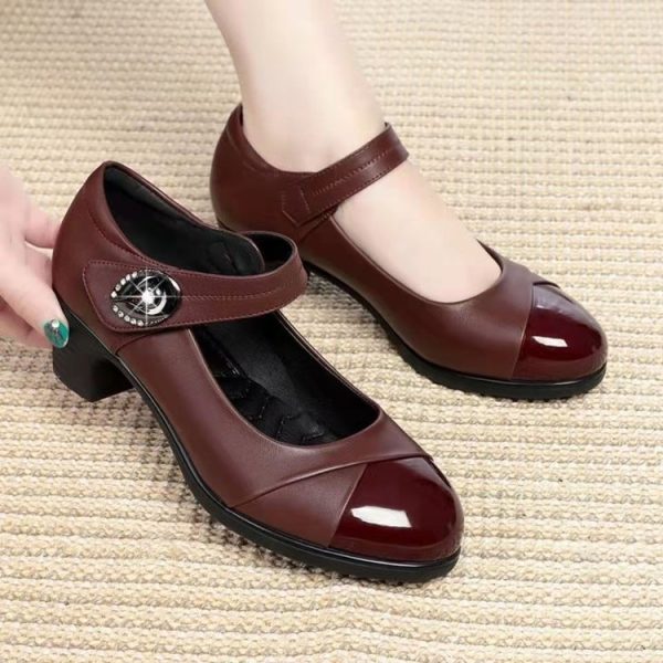 Round Toe Soft Bottom Low-cut Buckled Chunky Heel Shoes - Image 3