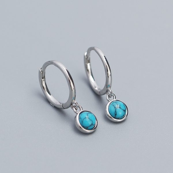 S925 Sterling Silver Pendant Ear Clip Synthetic Moonstone Agate Blue Turquoise Earrings Women - Image 8