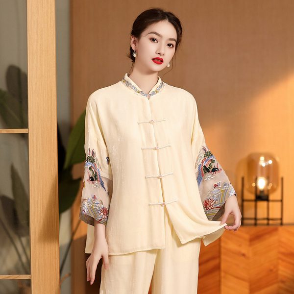 Embroidered Vintage Top Women's Stand Collar Improved Loose - Image 7