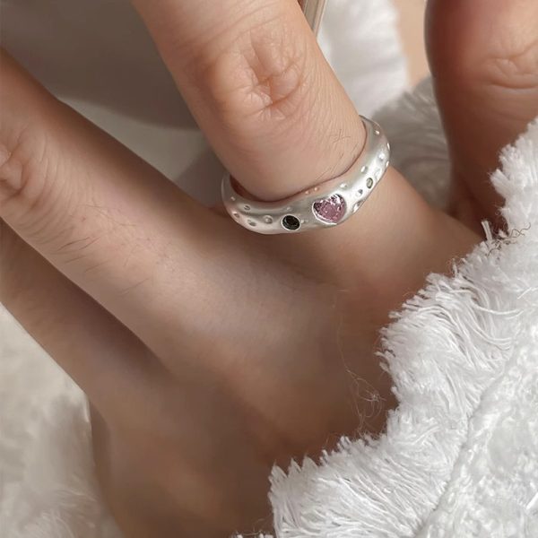 Simple Niche Design Gentle Strawberry Quartz Colorful Crystals Ring - Image 4