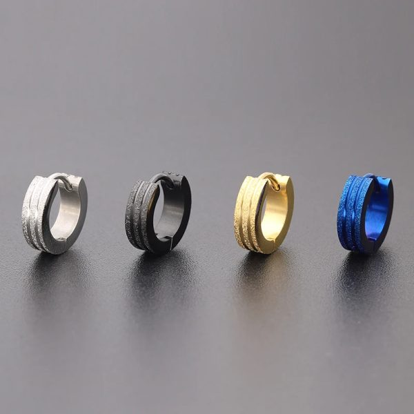 Titanium Steel Double-line Sand-pressed Frosted Stainless Steel Round Earrings - Image 2