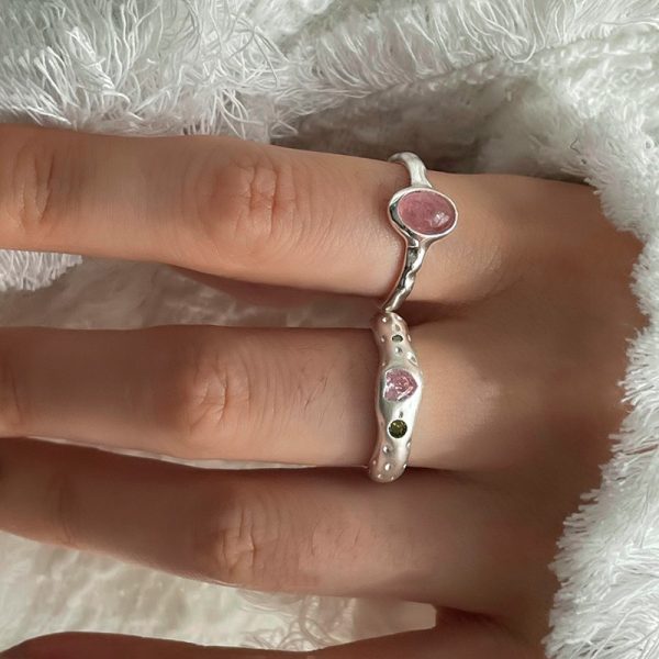 Simple Niche Design Gentle Strawberry Quartz Colorful Crystals Ring - Image 9