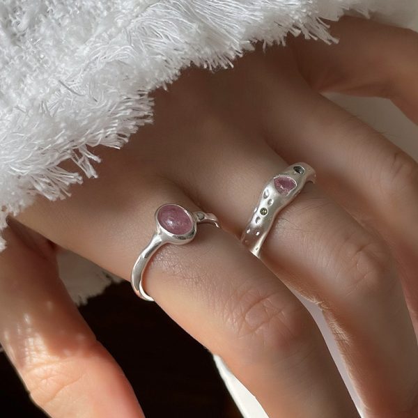 Simple Niche Design Gentle Strawberry Quartz Colorful Crystals Ring - Image 8