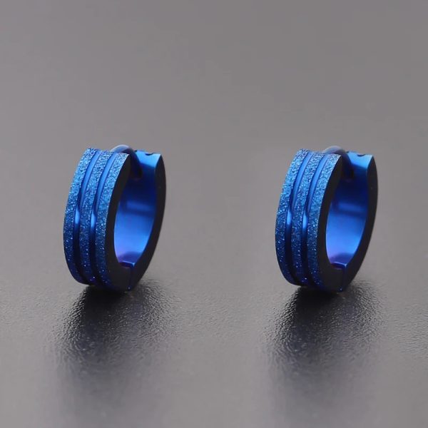 Titanium Steel Double-line Sand-pressed Frosted Stainless Steel Round Earrings - Image 10