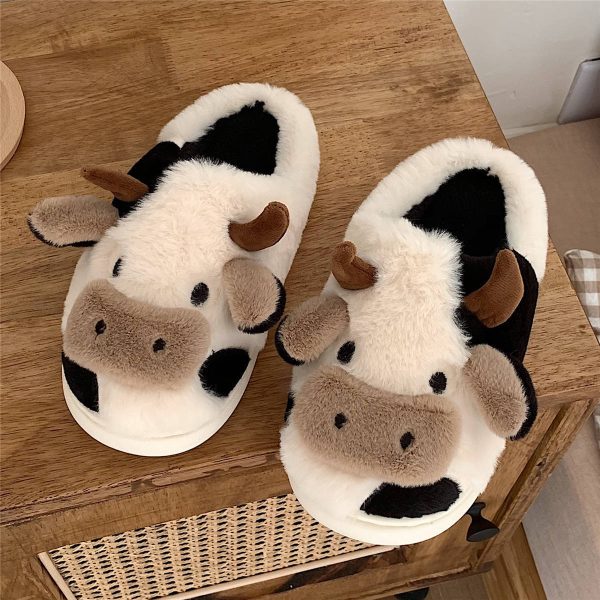 Cute Cow Animal Slipper For Women Girls Fashion Kawaii Soft Fluffy Winter Warm Slippers Woman Cartoon Milk Cow House Slippers Funny Shoes - Image 4