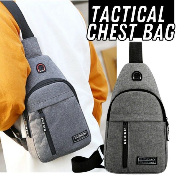 Mens Sling Bag Cross Body Handbag Chest Bag Shoulder Pack Sports Travel Backpack Gray - Image 9