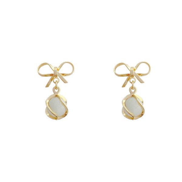 925 Silver Stud Bow Opal Earrings Simple Niche - Image 5