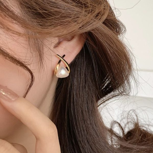 Cross Pearl Earrings Fashion Temperament - Image 2