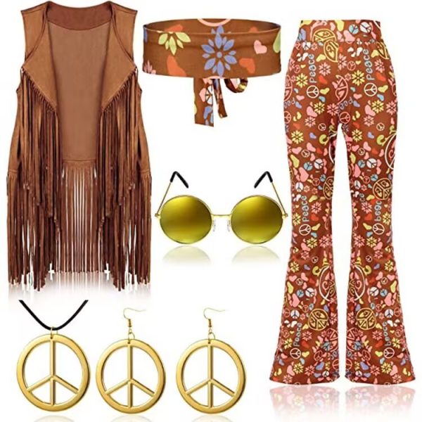 70's Hippie Party Vintage Clothing Tassel Vest Pants Headscarf Suit - Image 9