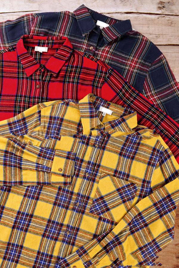 Spring And Autumn Women's Fashion Polo Collar Pocket Single-breasted Plaid Shirt - Image 3
