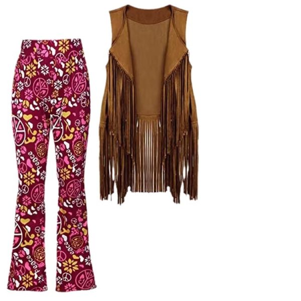 70's Hippie Party Vintage Clothing Tassel Vest Pants Headscarf Suit - Image 5