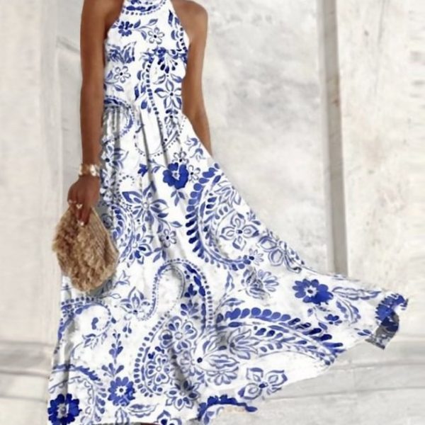 Sleeveless Female Dress Blue And White Porcelain