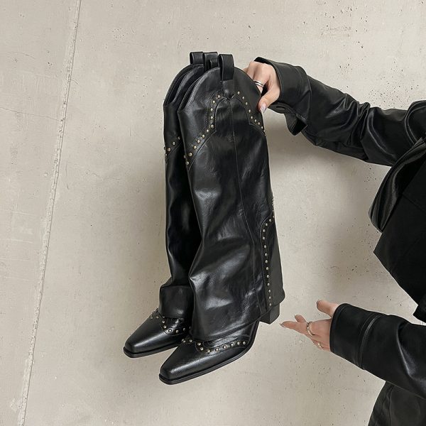 Fashion Boots Retro V Cut High Leg Boot Stud Martin Boots - Image 6