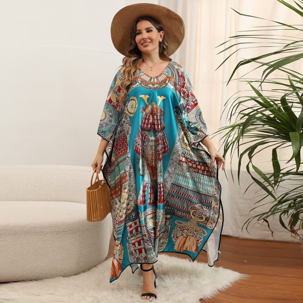 Beach Cover-up Bat Sleeve Vacation Style Retro Style - Image 4